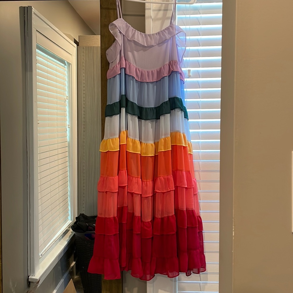 Storia Multicolor Ruffle Midi Dress
